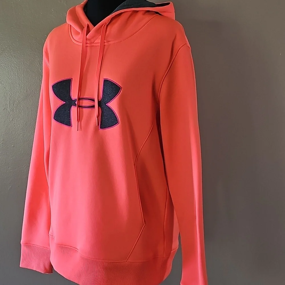 Under Armour Semi Fitted Large Logo Orange Pullover Sweatshirt Womens Size Large - Picture 2 of 14